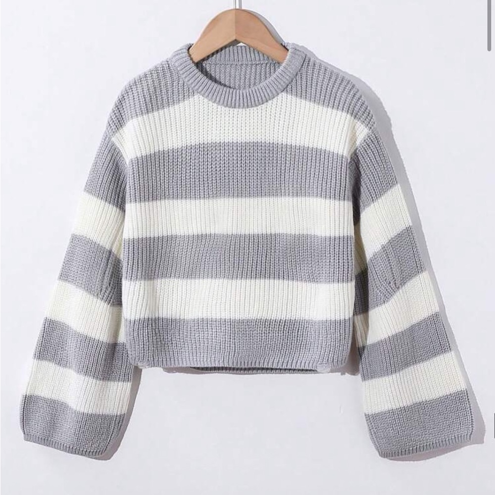 SHEIN Gray and White Striped Sweater